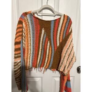 Free People Baja Pullover knit sweater in a pecan pie combo Large